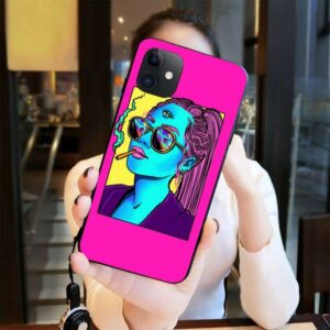 Trippy Pink Pop Art Girl Smoking Weed iPhone 12 Cover