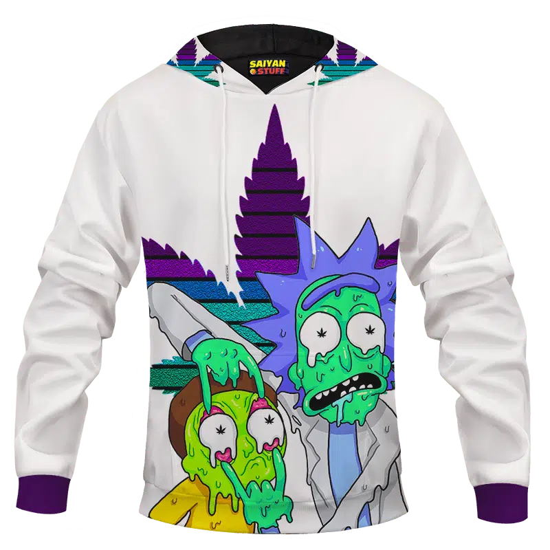 Weed Adventures of Rick and Morty Melting Trippy 420 Marijuana Hoodie