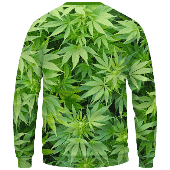 Weed Marijuana Plant Leaves Cool Crewneck Sweater - Back Mockup