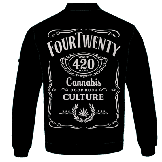 420 Wake And Bake Cannabis Kush Dope Cool Black Bomber Jacket - BACK