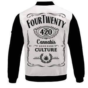 420 Wake And Bake Cannabis Kush Dope Cool White Bomber Jacket - BACK
