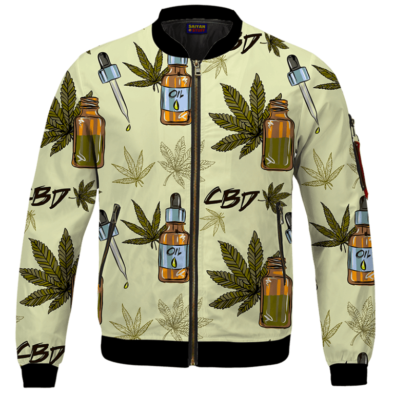 Marijuana Leaves Cool All Over Print Dark Navy Blue Bomber Jacket