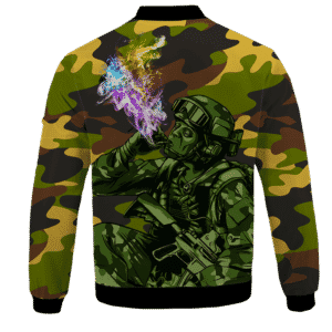 Chilling Out Soldier Smoking Marijuana Cool Bomber Jacket -BACK