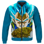 Dragon Ball Stoned Super Saiyan Blue Vegeta Marijuana Nug Bomber Jacket