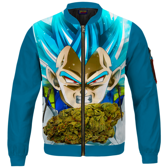 Dragon Ball Stoned Super Saiyan Blue Vegeta Marijuana Nug Bomber Jacket