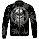 Hippie Skull Awesome Marijuana Leaves Pattern Dope Black Bomber Jacket