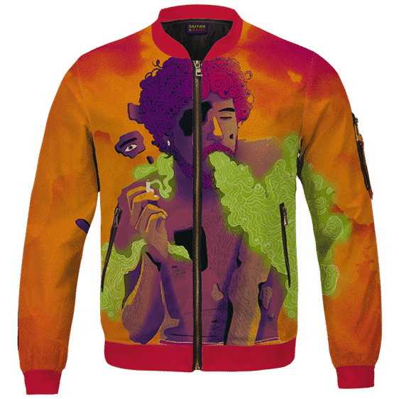 Man Smoking Marijuana Awesome Cool Orange Art Bomber Jacket
