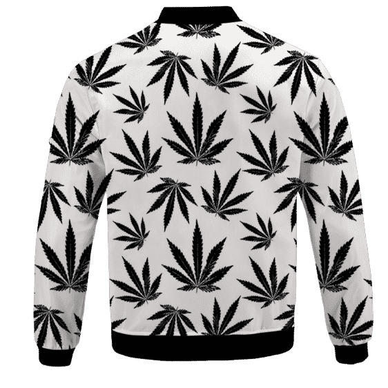 Marijuana Cool White Black Pattern Awesome Bomber Jacket - BACK