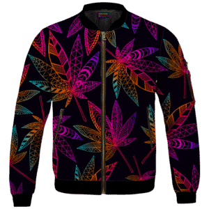 Marijuana Leaf Trippy Colors All Over Print Cool Bomber Jacket