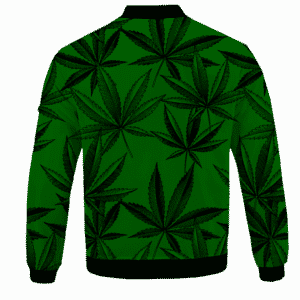 Marijuana Leaves Dope Dark Green Minimalist Bomber Jacket - BACK