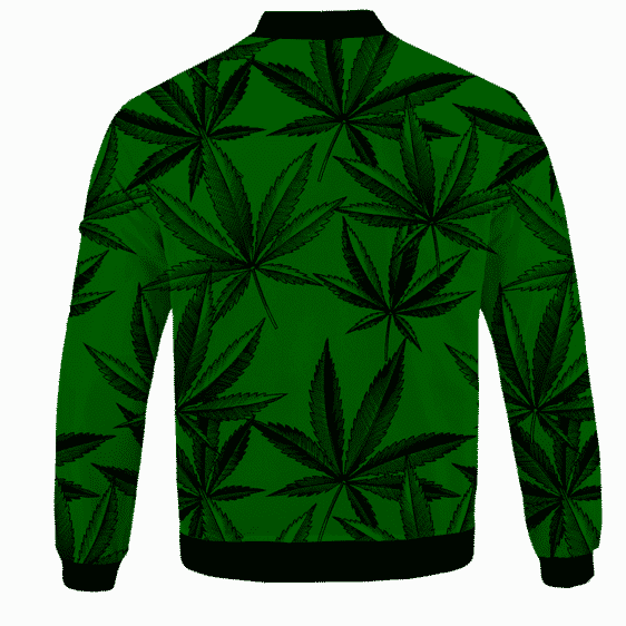 Marijuana Leaves Dope Dark Green Minimalist Bomber Jacket - BACK