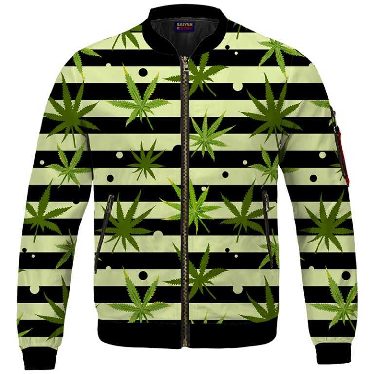 Marijuana Weed 420 Stripes All Over Bomber Jacket