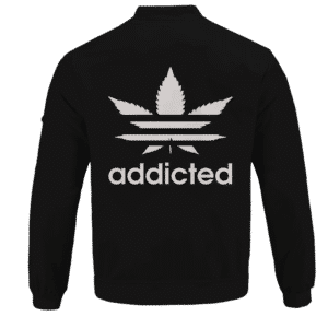 Marijuana Weed Adidas Addicted Logo Black Bomber Jacket - back