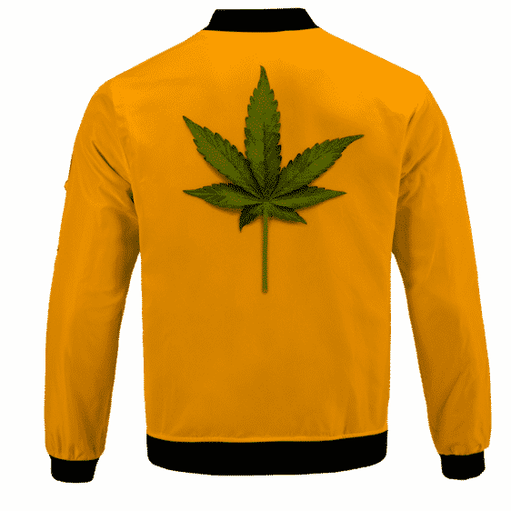 Minimalist Real Marijuana Leaf Awesome 420 Bomber Jacket - BACK