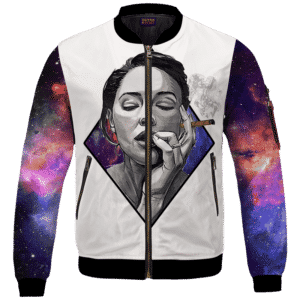Sexy Women Smoking Blunt In Galaxy Amazing 420 Bomber Jacket