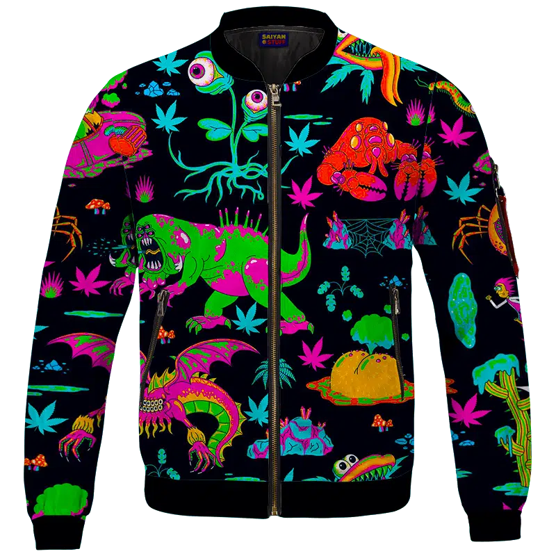 The Adventures of Rick and Morty Monsters Trippy Marijuana Bomber Jacket