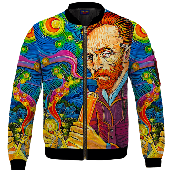 Van Gogh Starry Night Smoking Bong Trippy Bomber Jacket