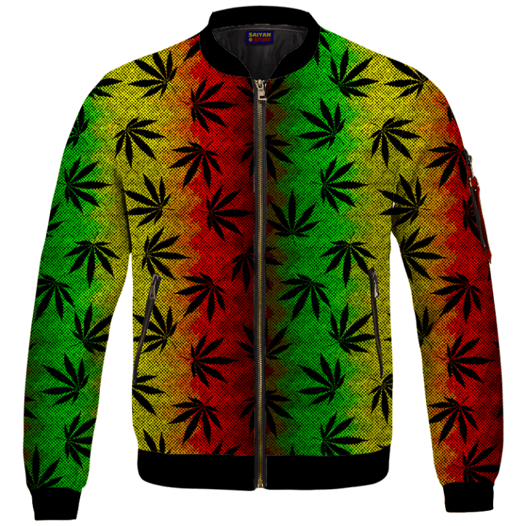 Weed Leaves Marijuana 420 Cool Reggae Pattern Bomber Jacket