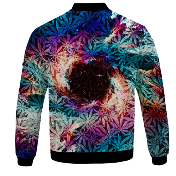 Weed Marijuana Leaves Awesome Colorful Pattern Cool Bomber Jacket - BACK