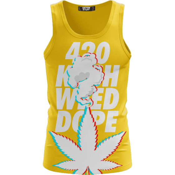 3D Five Fingered 420 Kush Weed Dope Marijuana Yellow Tank Top