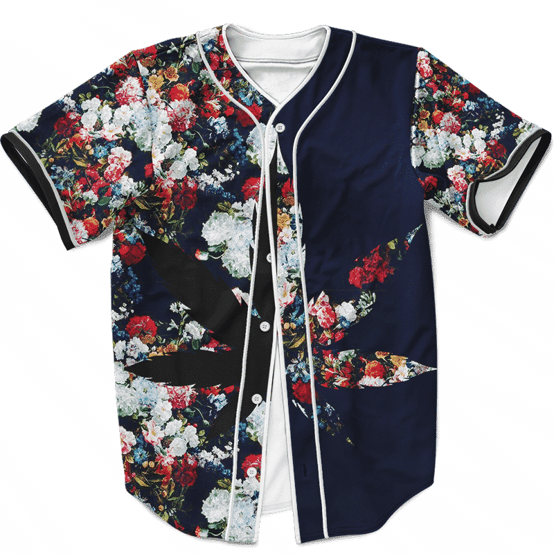 Weed Pattern on Floral Designs 420 Marijuana Baseball Jersey - Saiyan Stuff