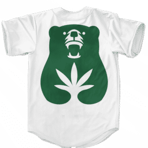 Cannabear Cannabis Weed 420 White Green Minimalist Baseball Jersey - back