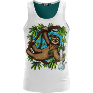 Chilling Out Stoner Sloth Holding Bong 420 White Tank Top