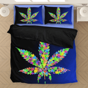 Colorful Weed Leaf Marijuana Hemp Dark Blue Cool Bedding Set