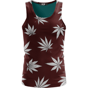 ﻿Cool Marijuana Leaves On Print Dark Red Awesome Tank Top