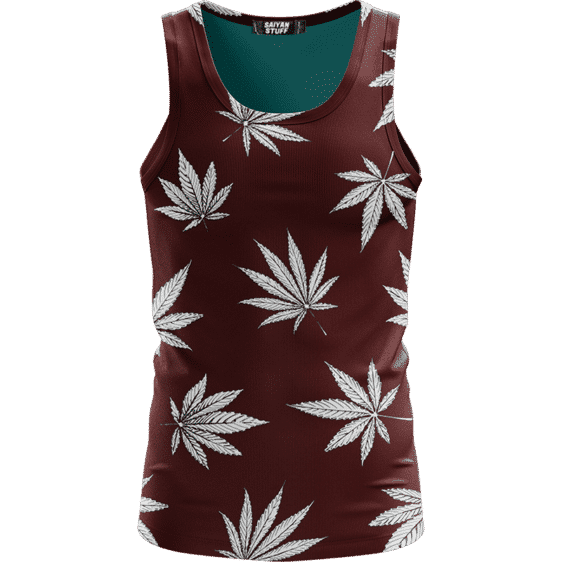 Cool Marijuana Leaves On Print Dark Red Awesome Tank Top