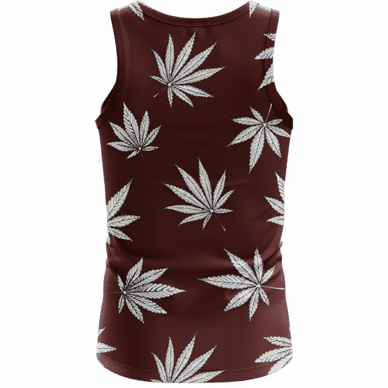 Cool Marijuana Leaves On Print Dark Red Awesome Tank Top - Back