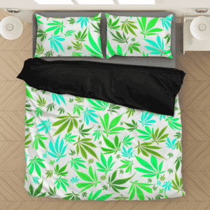 Marijuana 420 Weed Hemp Leaves Neon White Dope Bedding Set