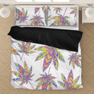 Marijuana Leaf Rainbow Colors All Over Print Bedding Set