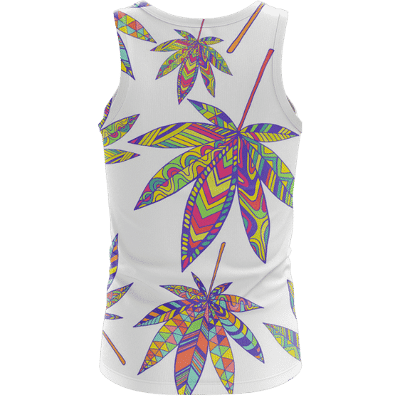 Marijuana Leaf Rainbow Colors On Print White Awesome Tank Top - Back