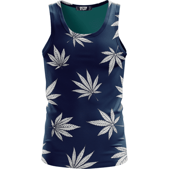 Marijuana Leaves Cool All Over Print Dark Navy Blue Tank Top
