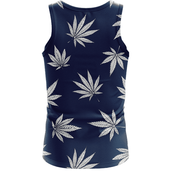 Marijuana Leaves Cool All Over Print Dark Navy Blue Tank Top - Back