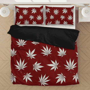 Marijuana Leaves Cool All Over Print Dark Red Bedding Set