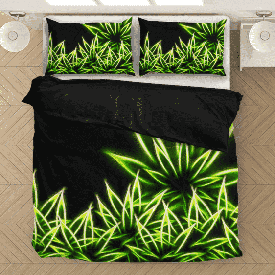 Marijuana Neon Leaf Minimalist Design 420 Weed Cool Bedding Set