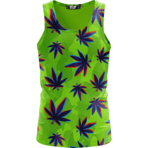 Neon Green Camouflage 3D Weed Pattern 420 Marijuana Tank Top