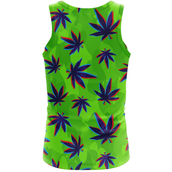 Neon Green Camouflage 3D Weed Pattern 420 Marijuana Tank Top Back