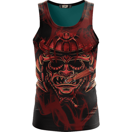 Smoking Samurai Dark Red Japanese Theme Awesome Tank Top