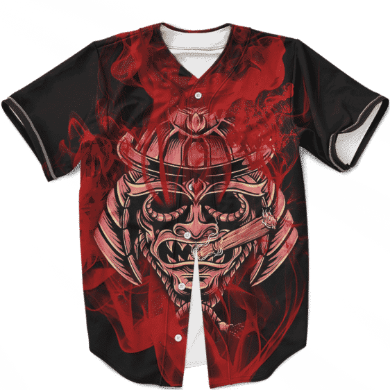 Smoking Samurai Dark Red Japanese Theme Baseball Jersey
