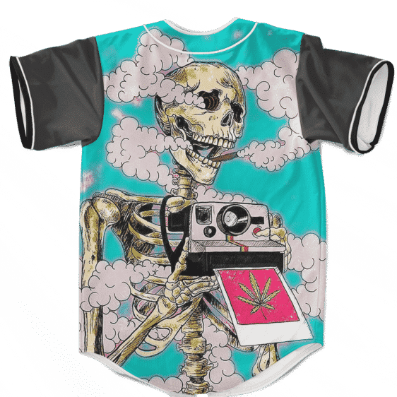 Trippy Stoned Skull Taking A Photo 420 Weed Baseball Jersey