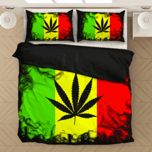 Weed Logo Reggae Colors Black Smoke 420 Ganja Cool Bedding Set