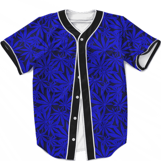 Weed Marijuana Leaves Navy Blue Pattern Cool Baseball Jersey