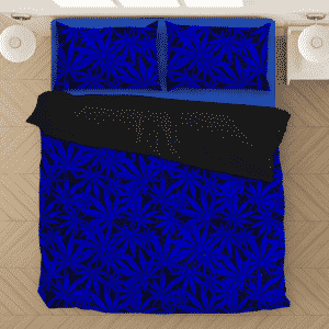 Weed Marijuana Leaves Awesome Navy Blue Cool Bedding Set