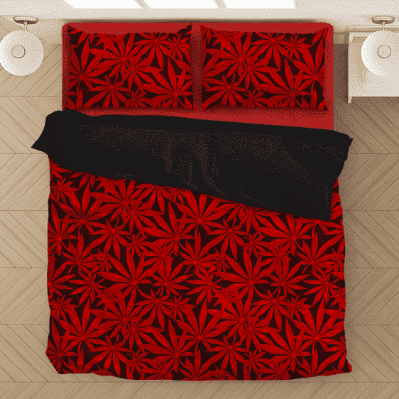 Weed Marijuana Leaves Awesome Red Pattern Cool Bedding Set