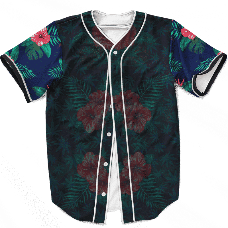 Weed Pattern On Floral Designs 420 Marijuana Baseball Jersey - Saiyan Stuff