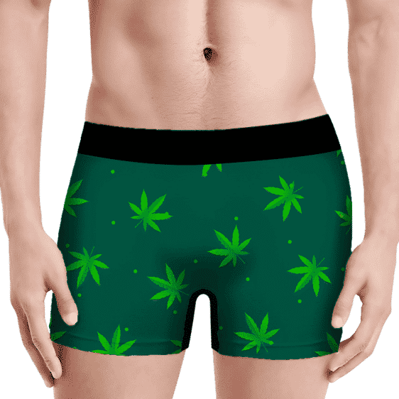 Green Cannabis Weed Pattern Minimal Art 420 Marijuana Men's Boxers