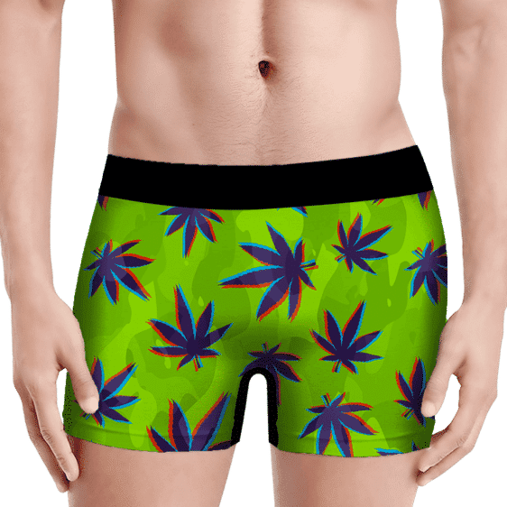 Neon Green Camouflage 3D Weed Pattern 420 Marijuana Men's Boxers